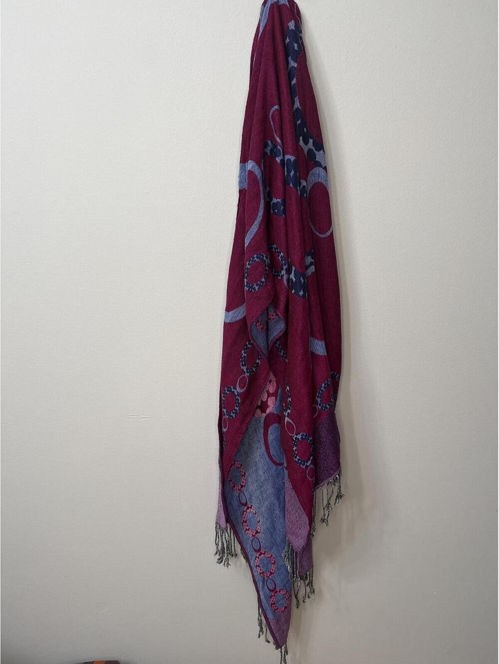 Pashmina Silk Blend Scarf Shawl Wrap Pink Purple Blue Circle Pattern Fringe